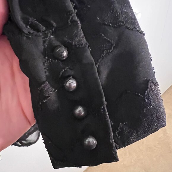 Black Sheer Button Down Floral Blouse Dress Shirt Large - Picture 9 of 10